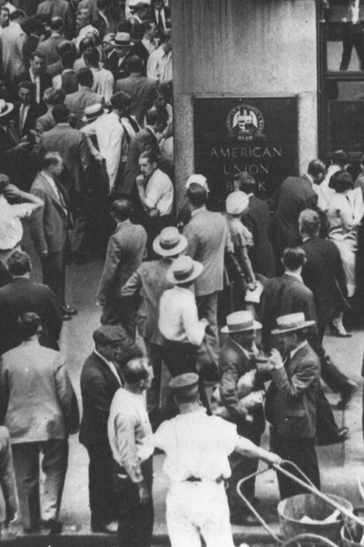 Fila en el Union American Bank, Nueva York, Estados Unidos, 1932