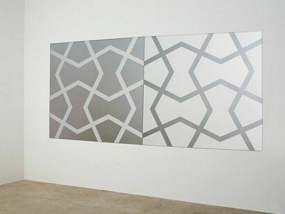 Steven Naifeh, Jali XXI: White on Silver and Silver on White, 2010, Acrylic on canvas, 72 x 144 in