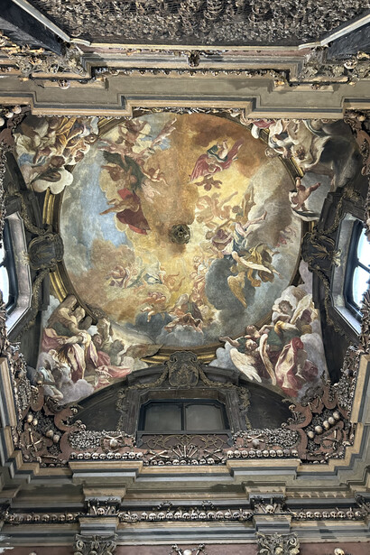 Frescoes by Sebastiano Ricci, 1693-1994. Ossuary Chapel, Church of San Bernardino alle Ossa. Interior top view, Milan, Italy