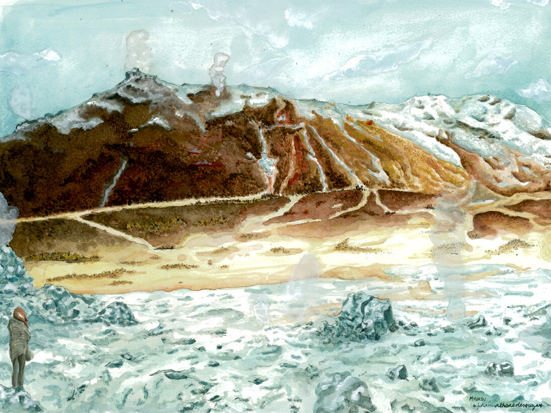 Johanna Thomé de Souza, Myvatn, 2014, Crayon, aquarelle et gouache sur papier, 29,7 x 42 cm, Courtesy Johanna Thomé de Souza
