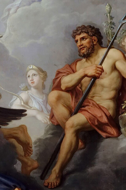 René-Antoine Houasse, El nacimiento de Minerva (c. 1680, detalle que destaca a Plutón y Diana)