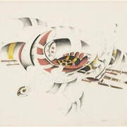 Lee Bontecou,
Untitled, 1967,
acrylic, pencil and ink on paper,
20h x 26w in,
50.80h x 66.04w cm. Courtesy of the artist and Adams and Ollman Gallery