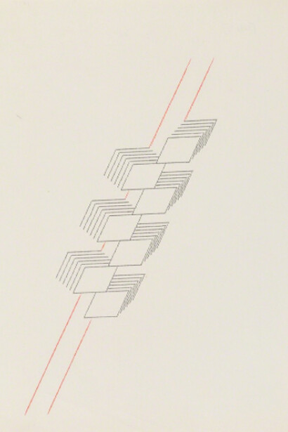Dom Sylvester Houédard, seven stacked squares on two lines, ca. 1972. Courtesy of Richard Saltoun Gallery
