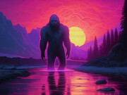 Neon glow representation of Bigfoot, capturing the mystery and allure of the legendary cryptid