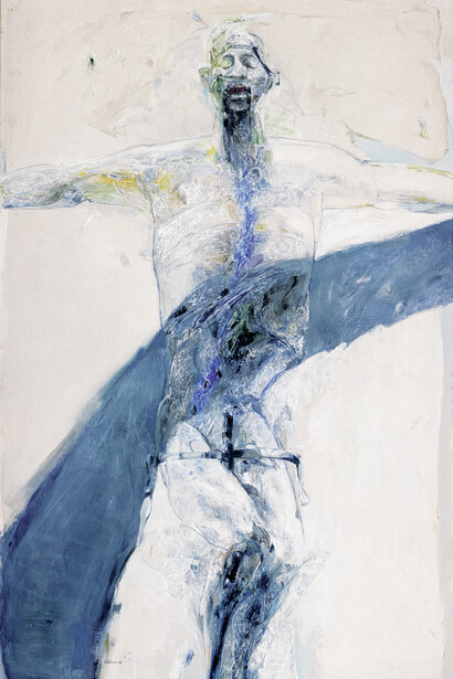 Ennio Calabria - Pantani Nell'accadere del ricordo - 2005 acrilico su tela, 210x135cm