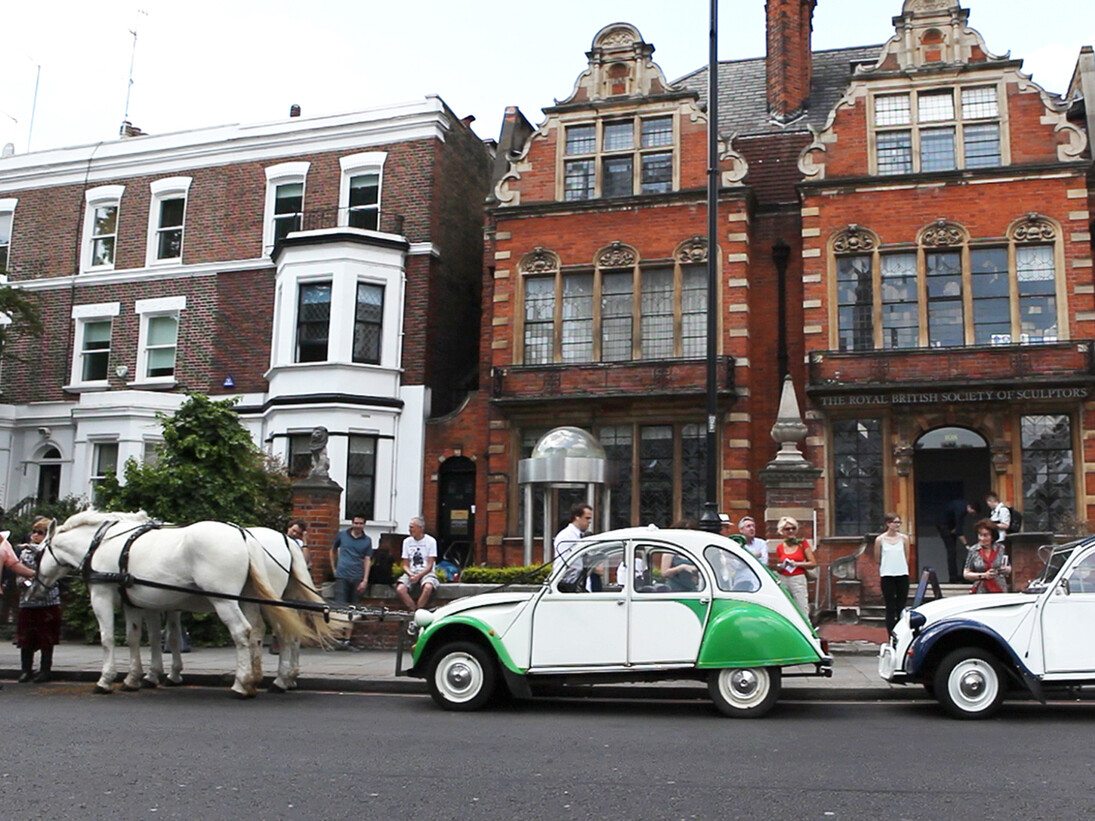 William Mackrell, Deux Chevaux [Performance 21 June] (2014), HD Video, 7.20 mins (Still from video), Courtesy The Ryder Projects