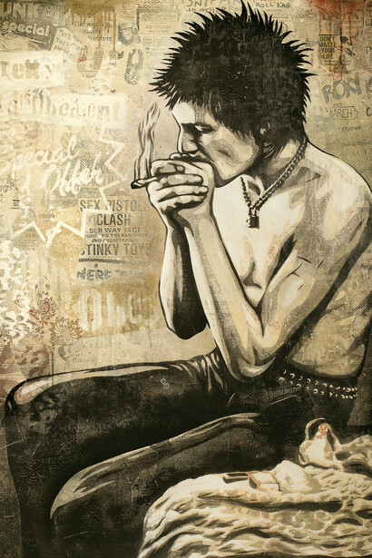 Shepard Fairey Sid smoking, courtesy galerie Magda Danysz