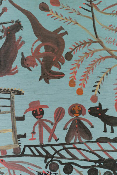 Mose Tolliver, 'Rainy Sunshine, Cats and Dog, Drum Beater', 1967. Housepaint on wood, 26.75 x 29 in. Fine Arts Museums of San Francisco, museum purchase, American Art Trust Fund, and gift of the Souls Grown Deep Foundation from the William S. Arnett Collection. Artwork: © Estate of Mose Tolliver. Photo: Stephen Pitkin/Pitkin Studio, Rockford, IL / Art Resource, NY.