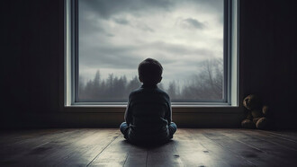 Close-up of a child sitting on the floor in a dark room, struggling with emotional dysregulation