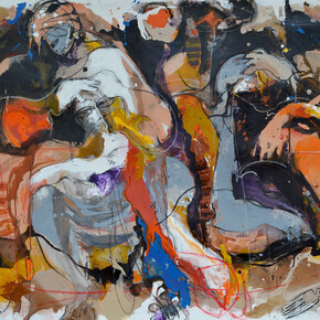 Gbenga Offo, Hair Dressing, Oil on canvas, 2014, 110 x 135 cm 