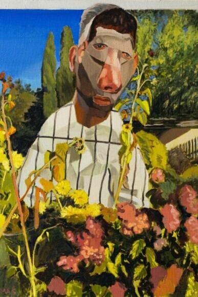Jakub Tomáš,
In the Garden (detail), 2023,
Oil on canvas,
31.50h x 23.50w in,
80h x 59.69w cm. Courtesy of the artist and Asya Geisberg Gallery