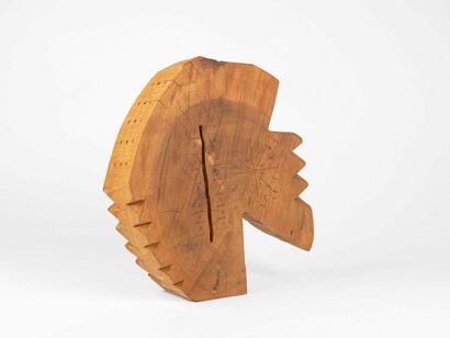 Randall Wilson, Untitled Carving VII, 2023, cottonwood finished with shellac,
18 1/4 x 18 1/2 x 4 1/4 inches. Courtesy of the artist and Gerald Peters Contemporary