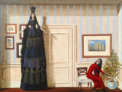 Vanni Cuoghi, Monolocale 15, La Sposa Nera, 2015, acrilico e olio su tela, 21 x 30 cm