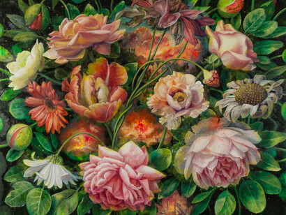 Julie Heffernan, Nature morte (Eruptions) (detail), 2026. Courtesy of Hirschl & Adler Modern