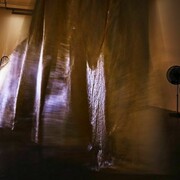 Céline Condorelli, Additionals, 2013. Structure for Communication with Wind, 2012 - 2013, metallised space blanket, curtain tape. 3300 x 400cm. Image courtesy of Project Arts Centre, Dublin