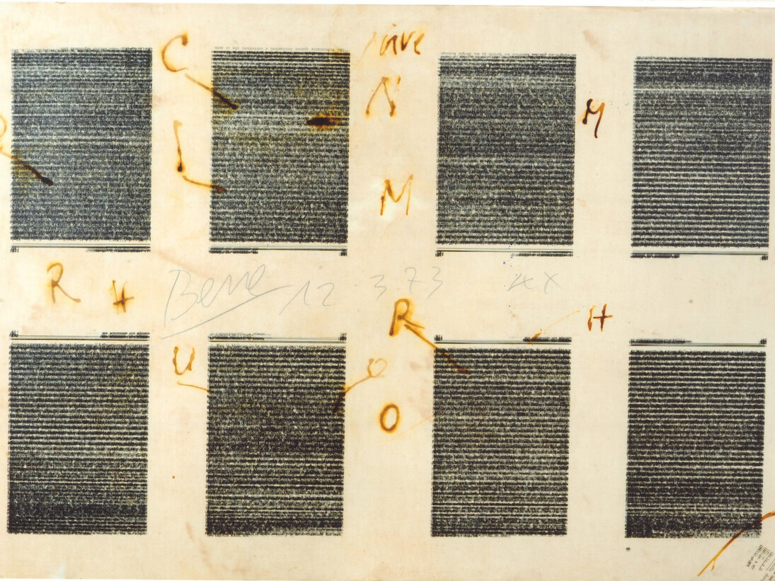 William Xerra, Bene, 1973, inchiostro su carta stampata, 49 x 70 cm