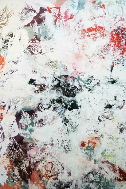 Amélie Ducommun, Sensitive Water Mapping #70, 2016, Mixed media on canvas, 195 x 130 cm. Courtesy of Gallery Elena Shchukina