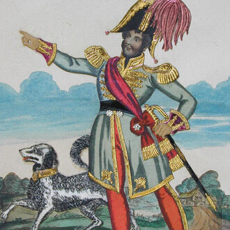 'Mr T P Cooke as Captain Aubri in The Dog of Montargis, or The Forest of Bondy.' Tinsel print, undated. University of Bristol Theatre Collection