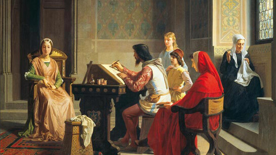 P.Saltini, Simon Memmi che per incarico del Petrarca sta ritraendo la Laura, 1863, Firenze, Galleria Palatina