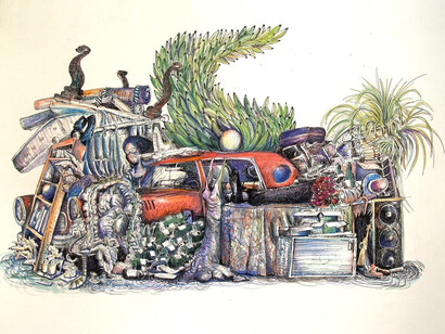 Raúl Recio, "Lo que quedo", 30" x 22", tinta sobre papel 2014