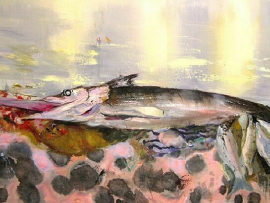 Judith Simonian, 2012, Big Catch, Acrylic on canvas, 44h x 60w in.