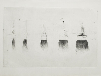 Jim Dine (American, b. 1935), Five Paintbrushes (First State), 1972, etching, 30 x 40 inches, 76.2 x 101.6cm. Image Size: 23 1/2 x 35 1/2 inches, 59.7 x 90.2cm, Edition of 75