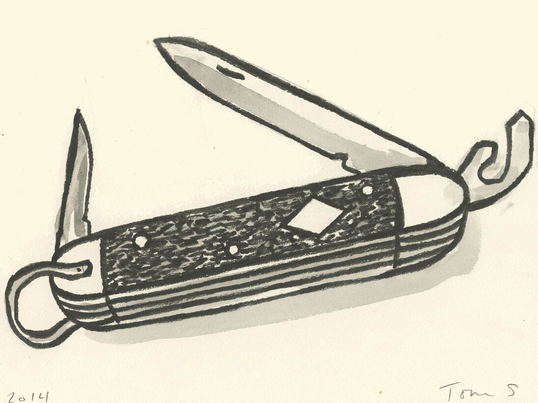 Thomas Slaughter, Boy Scout Jack Knife, 2014, Ink on paper, 9 x 12 inches (22.86 x 30.48 cm). Courtesy of the artist.
