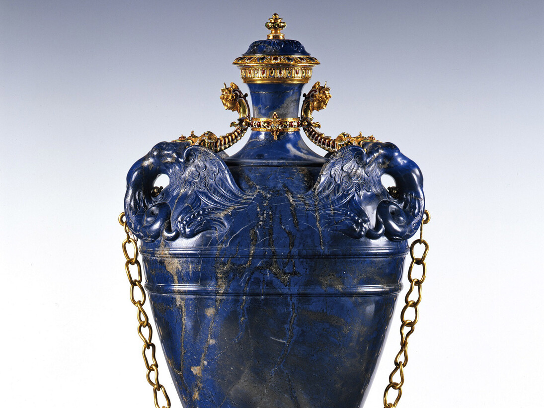 Gian Stefano Caroni, Jacques Bylivelt, su disegno di Bernardo Buontalenti, Fiasca, ultimo quarto del XVI secolo, dettaglio, Firenze, Museo degli Argenti