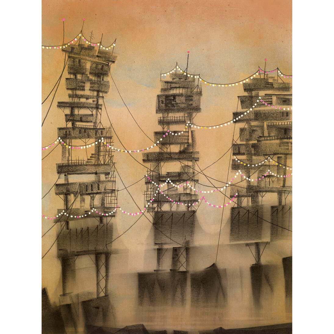 Kevin Paulsen, Outskirts 7, 2014, charcoal and chalk on paper, 24 x 18 inches