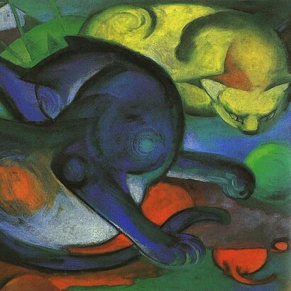 Franz Marc, "Due gatti, blu e giallo", 1912, dettaglio. Kunstmuseum Basel, Germania