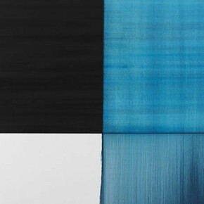 Callum Innes, detail of Exposed Painting Blue Lake, 2013, Oil on linen, 240 x 232 cm, ©H Kosaniuk Courtesy Sean Kelly, New York
