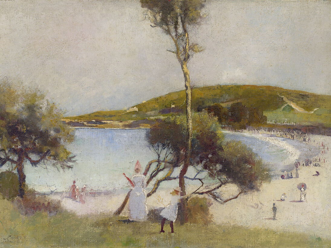 Coogee Bay, Charles Conder, 1888, Oil on cardboard 26.8 × 40.7 cm. National Gallery of Victoria, Melbourne Purchased with the assistance of a special grant from the Government of Victoria, 1979