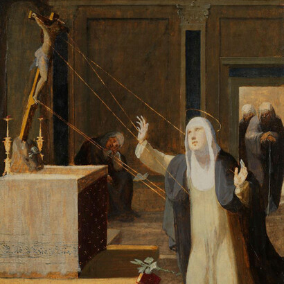 Domenico Beccafumi; Santa Catalina recibiendo los estigmas. c. 1545 (detalle)