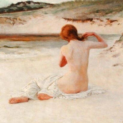 "A summer evening", dettaglio, William Henry Margetson, 1861