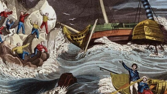 Print of Grace Darling and her father going to the rescue, 1838