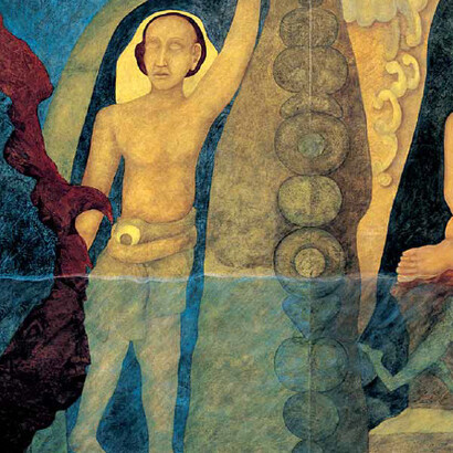 Agostino De Romanis, In Defense of Love, oil on relined paper, 300 x 140 cm, triptych, 2004, detail