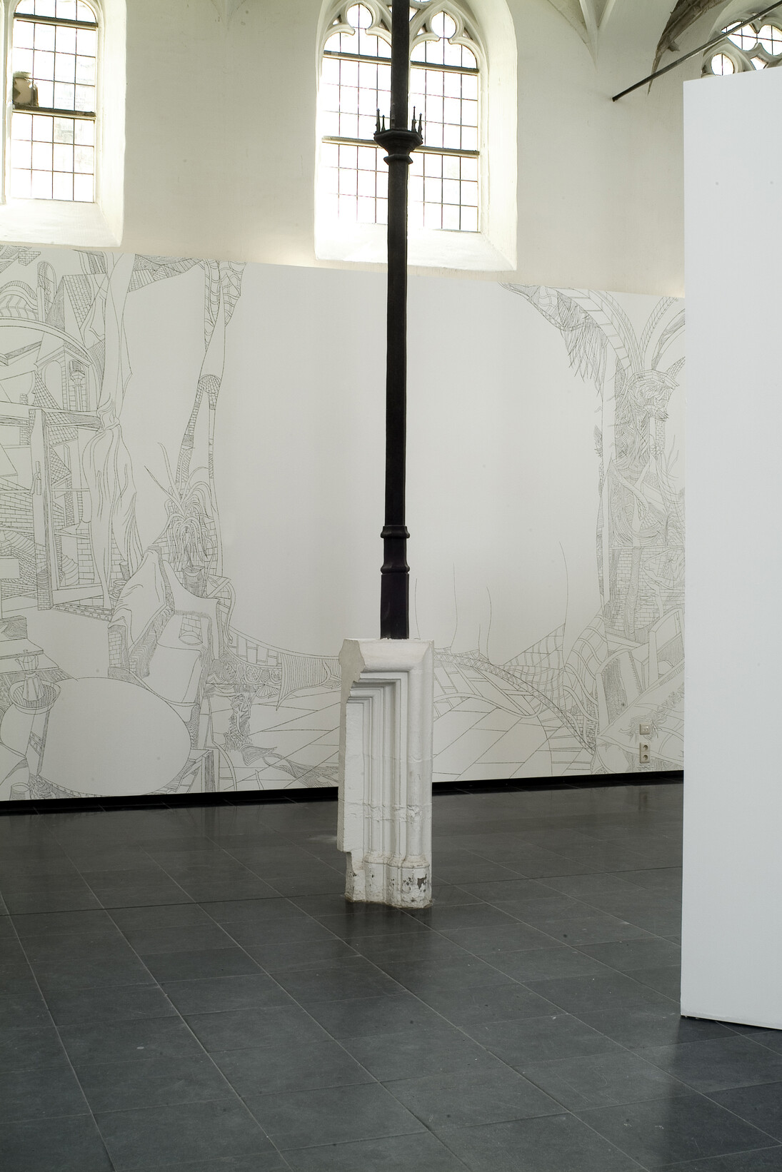 Steven Baelen, Caermers Monastery 2010. Charcoal on wall