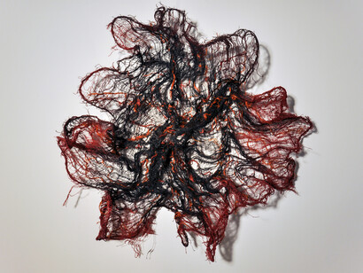 Nnenna Okore, Beneath the Surface, 2014, Burlap, dye, wire and acrylic, 142 x 142 x 31 cm, Image courtesy the artist