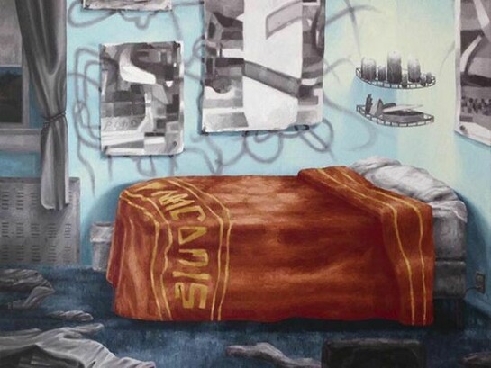 Roland Allmeyer, Bedroom, 2013, Oil on canvas, 35 x 42 in. (88.9 x 106.68 cm) Courtesy Marlborough Broome Street