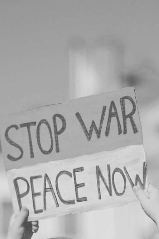 A No War placard in a protest against armed conflict