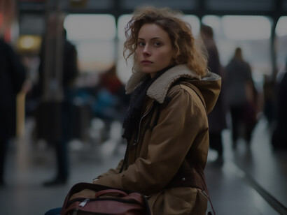 A young woman at the train station, exploring immigration in Ireland with her luggage