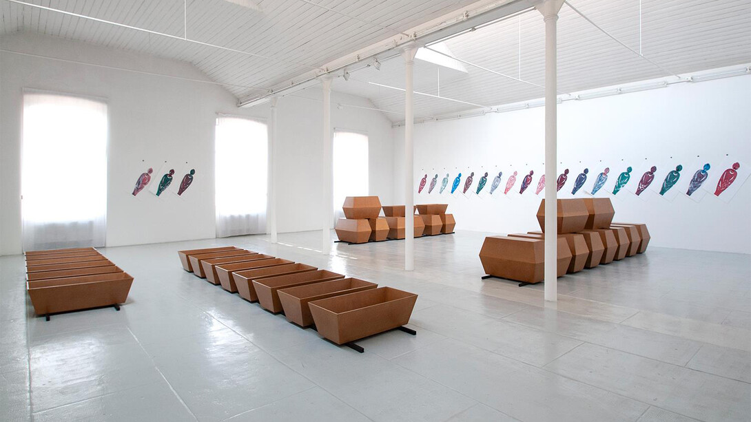 Thomas Schütte, Untitled (coffins), 1992, exhibition view. Courtesy of Tucci Russo Gallery