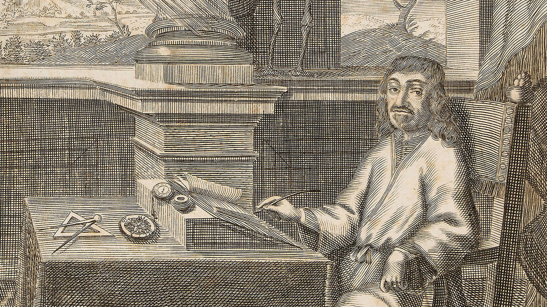 Portada para la edición de 1692 de la «Obra filosófica» de René Descartes publicada por F. Knochius