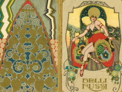 Balli Russi, 1928, Illustratore Sergio Nicolò De Bellis, Pubblicità Farmacia Boscia, Pesaro
Calendarietto
