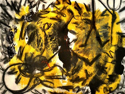 A Vítima e o Monstro - 50x70 cm - water-based paint and willow charcoal on embossed paper