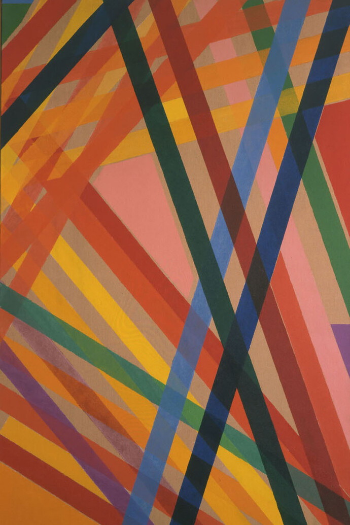 Piero Dorazio, Damocle, 1968, oil on canvas, 260 x 125 cm / 102.36 x 49.21 in, Courtesy Tornabuoni Art.