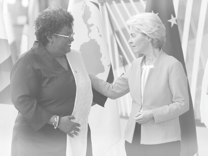 Barbados' Prime Minister Mia Mottley and European Commission President Ursula von der Leyen at the summit in Belgium