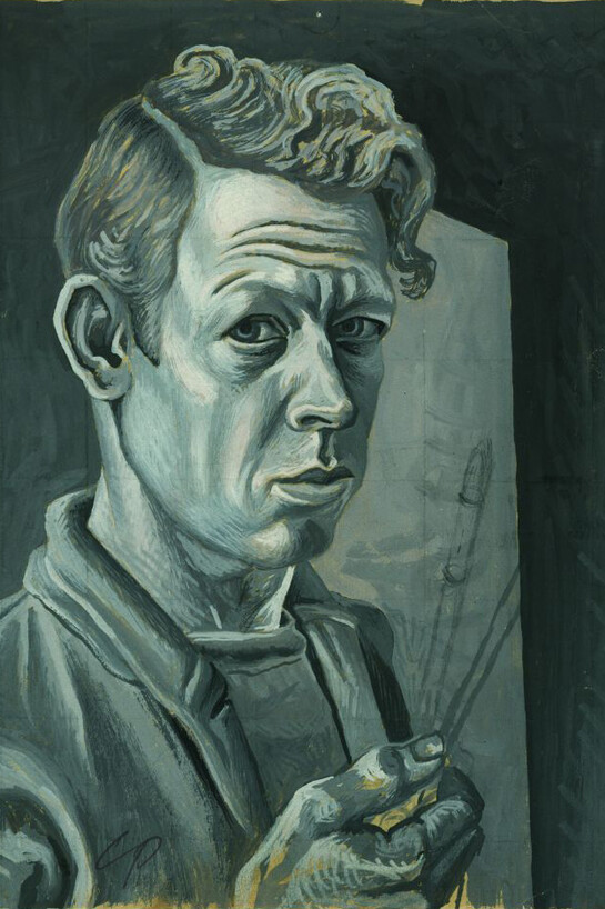 Charles Pollock, Autoritratto, anni ’30, dettaglio, Matita e guazzo su carta colorata. Collezione privata © Charles Pollock Archives 