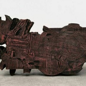 Template, 2013, Carved and painted basswood with wax crayon, 41.5 x 75 x 13.5"
