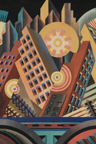 Fortunato Depero, Grattacieli e tunnel (Skyscrapers and Tunnel), 1930, tempera on cardboard, 68 x 102 cm, Mart, Museo di arte moderna e contemporanea di Trento e Rovereto
